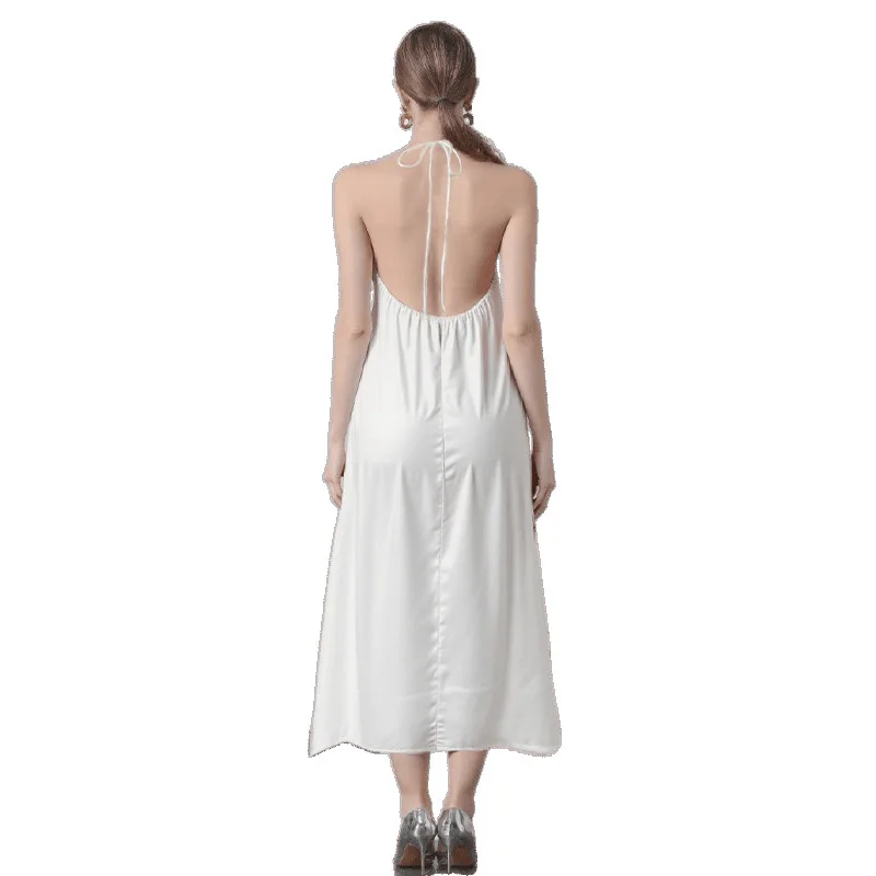 New 2025 Heavy Embellied White Tassel Strapl Dr Summer Thiened mid High Waist Embroidered Fem Costume