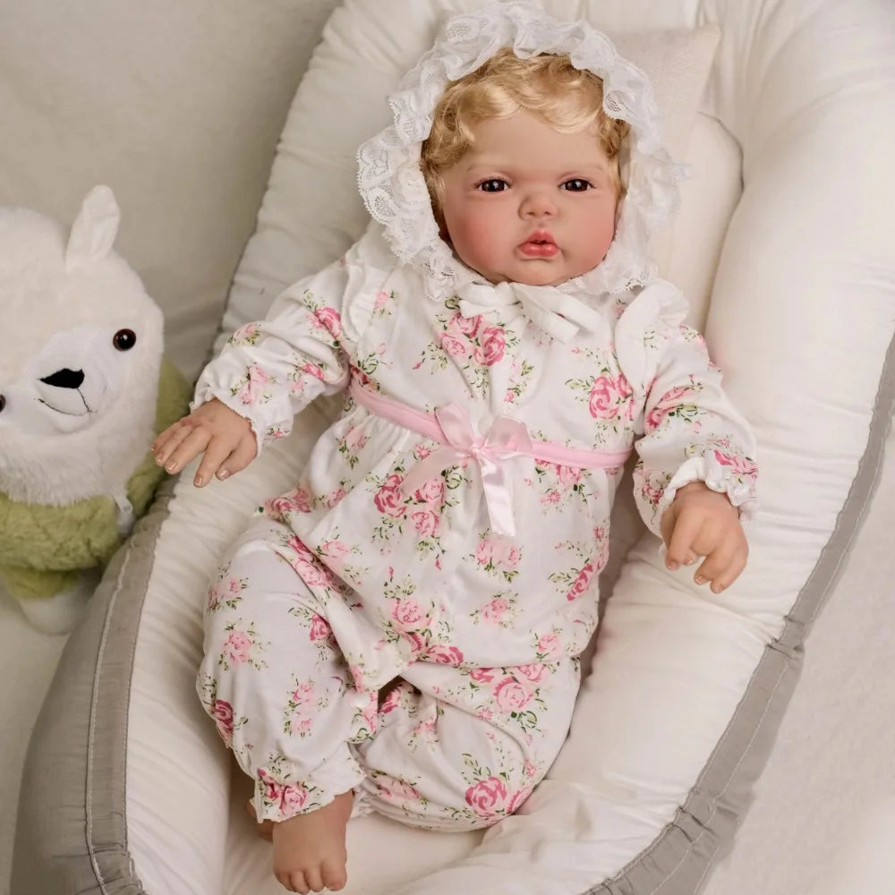 24inch Reborn Baby Doll Pickle Awake Soft Cloth Body Lifelike Reborn Toddler Baby Dolls with Blonde Hair Muñeca Bebe Reborn Girl