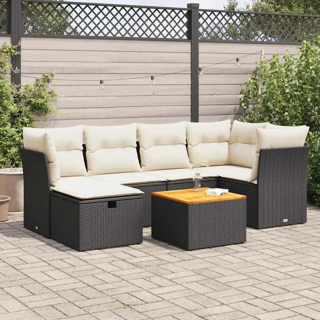 

Luxury Black PE Rattan 7 Piece Modular Garden Sofa Set Outdoor Furniture Comfortable Seating for Patio Yard and Deck