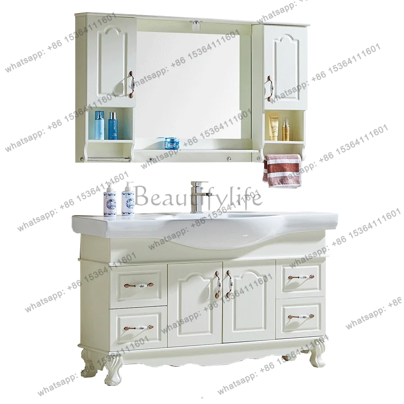 

Bathroom cabinet combination floor-to-ceiling ceramic basin small apartment floor-to-ceiling bathroom mirror cabinet