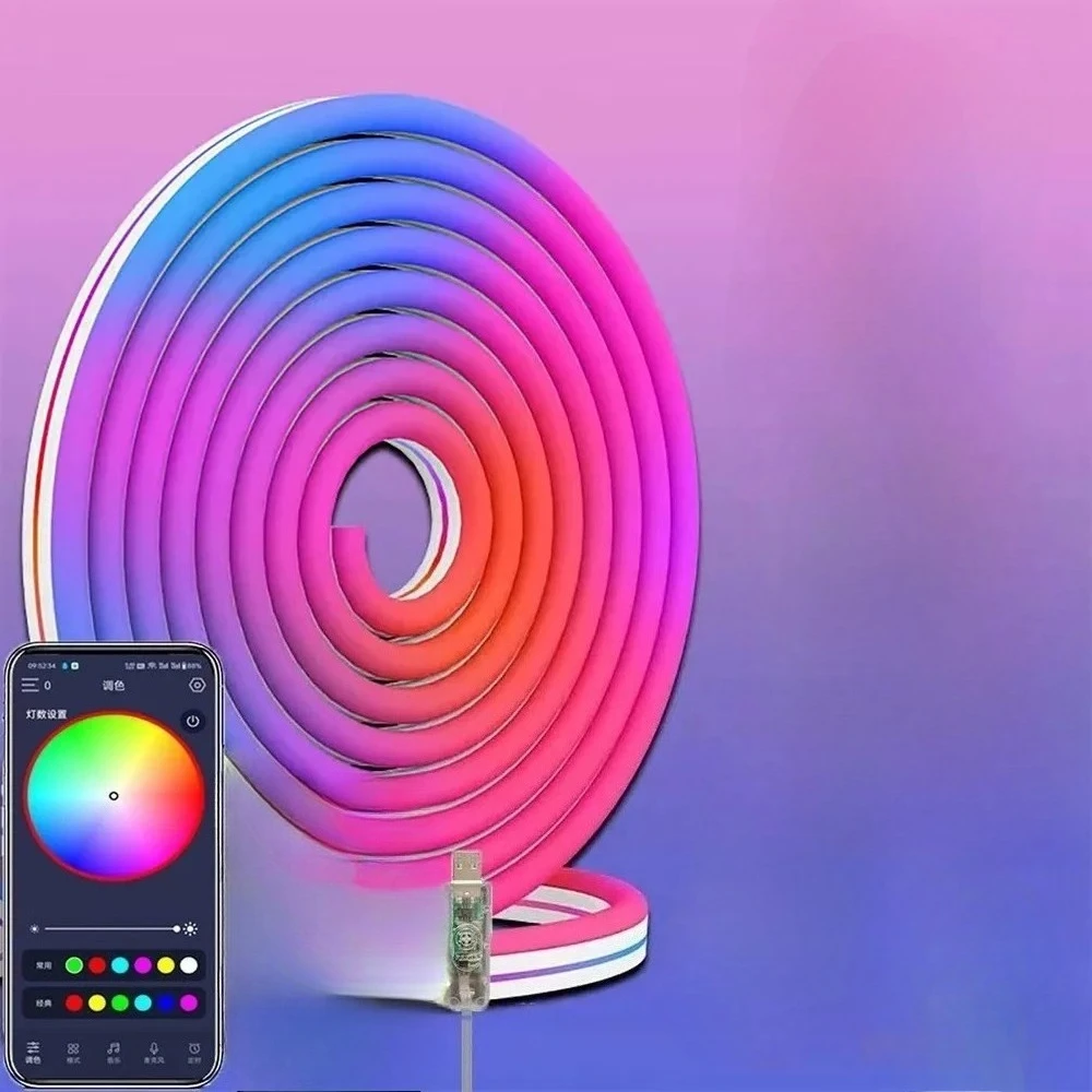 LED Neon Strip Light RGB Music Sync USB Smart Room Wall Decor Multicolor Chasing DIY Home Decoration