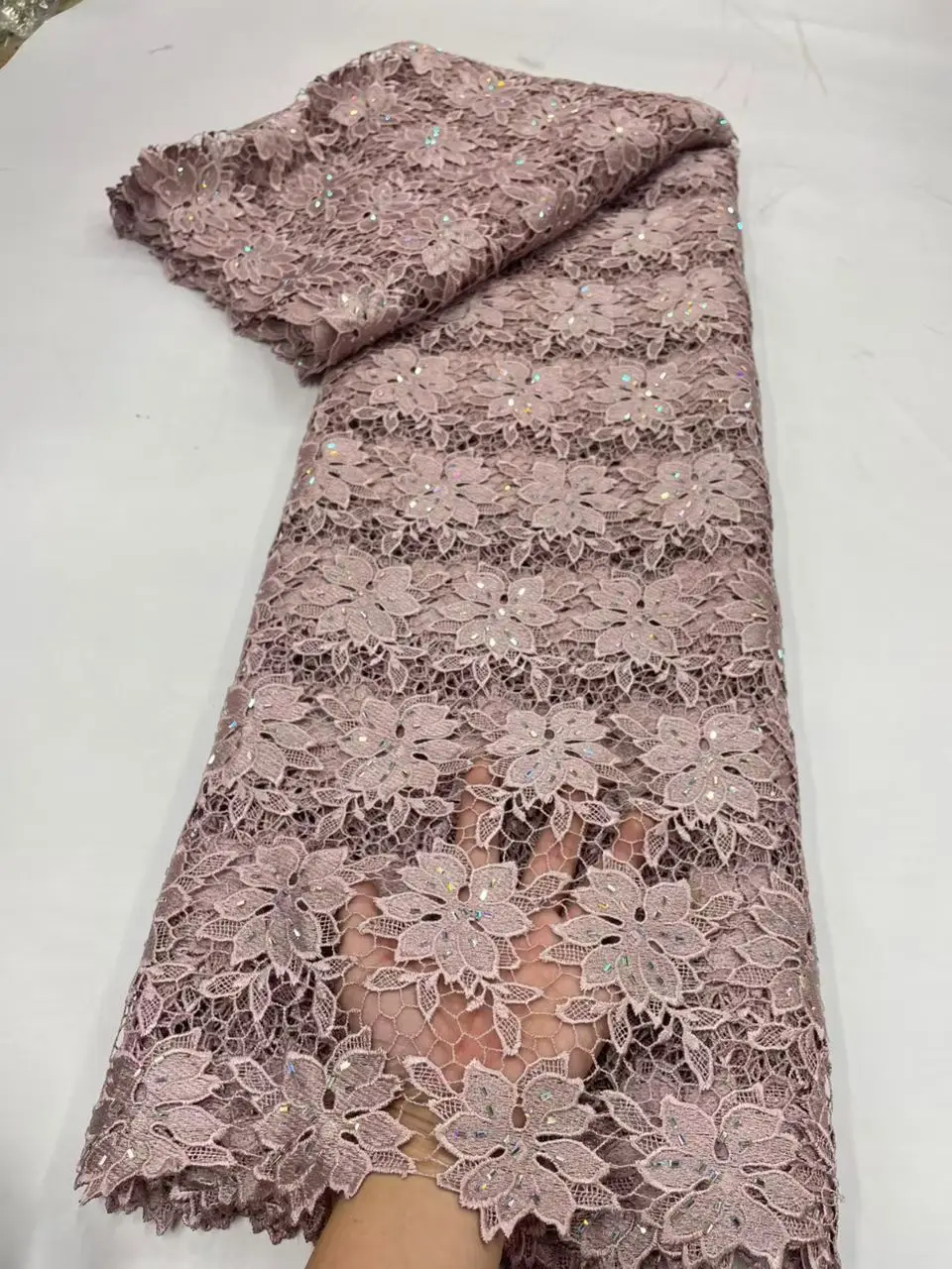 

African Nigerian Tulle Lace Fabric, High Quality Cotton Wedding Party Dress, Sequins for Sewing, Embroidery, 5Yards, JL565,2026
