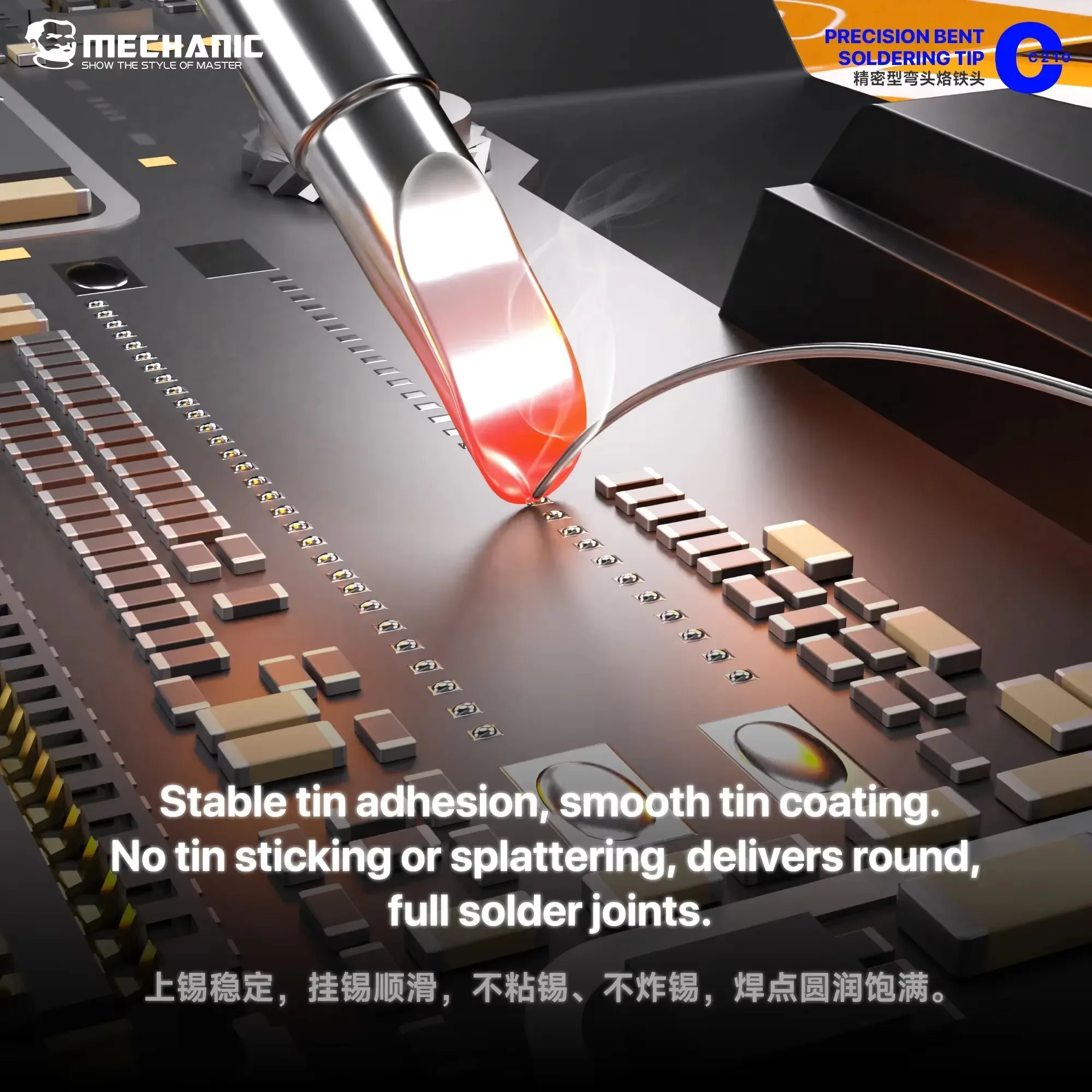MECHANIC C210-C Precision Bent Soldering Tip Integrated Compatible with C210 Handle for Mobile Phone PCB SMD Repair Welding Tool