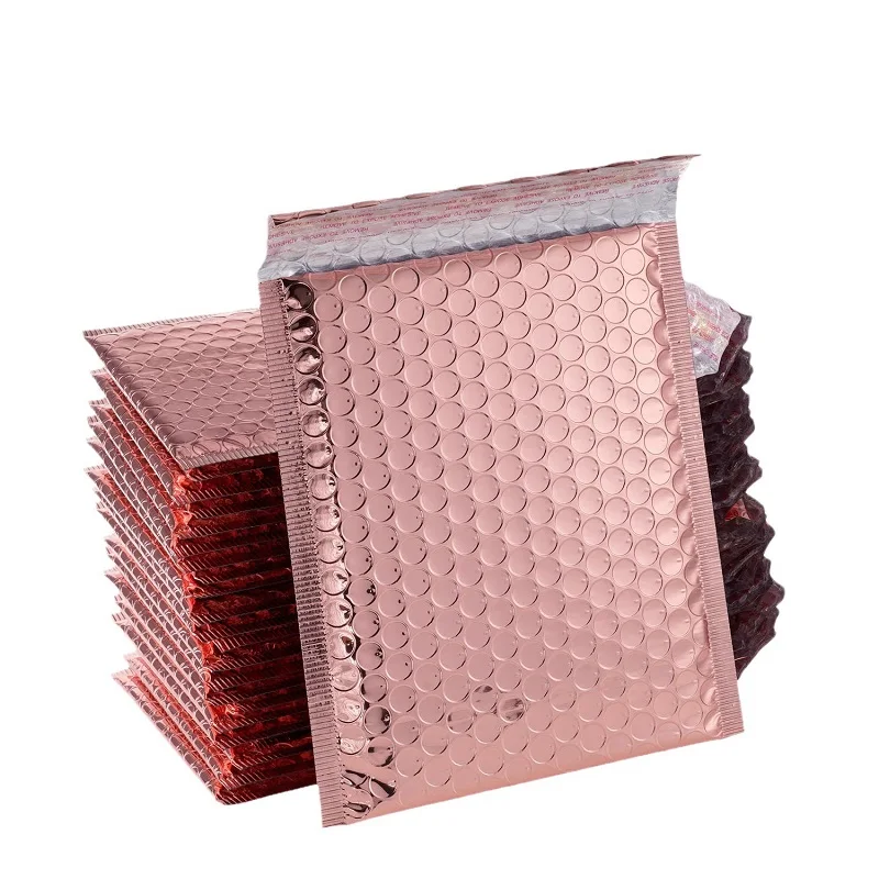 Aluminum Film Bubble Express Packaging Bag, Cushioning, Shock-absorbing, Clothing, Commodity Envelope Bags, Rose Gold, 20 Pcs