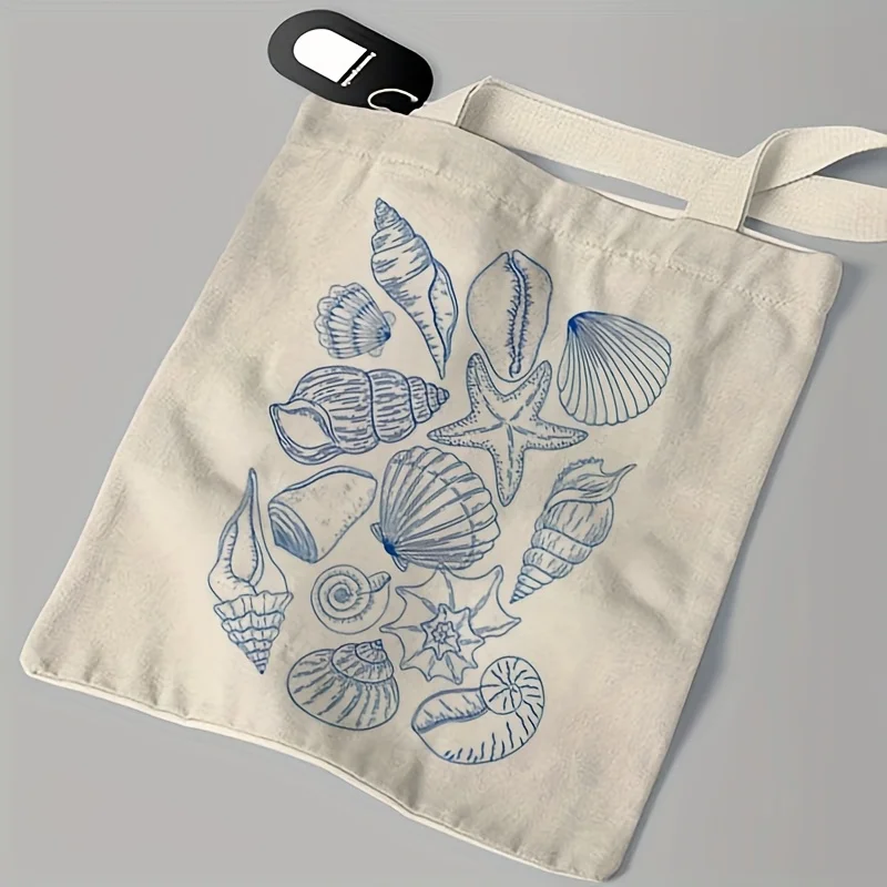 1pc a Women's Handbag Featuring a Starfish Shell Design, Shopping Bag That Won'T Fade, a Versatile Double-Sided Printed Tote