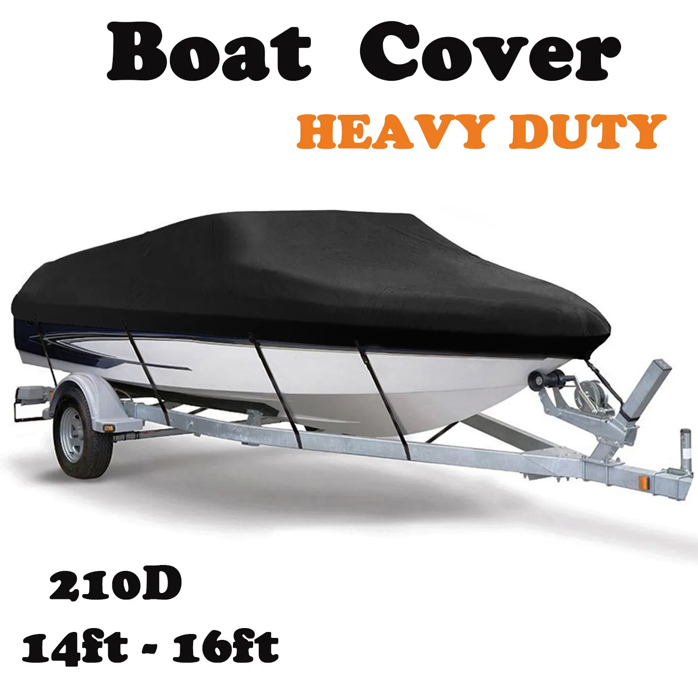 Black Trailerable Boat Cover 14-16FT 4.2-4.7M Jumbo Heavy Duty Marine Grade Protector For V-Hull Runabout Fishing Ski Boat
