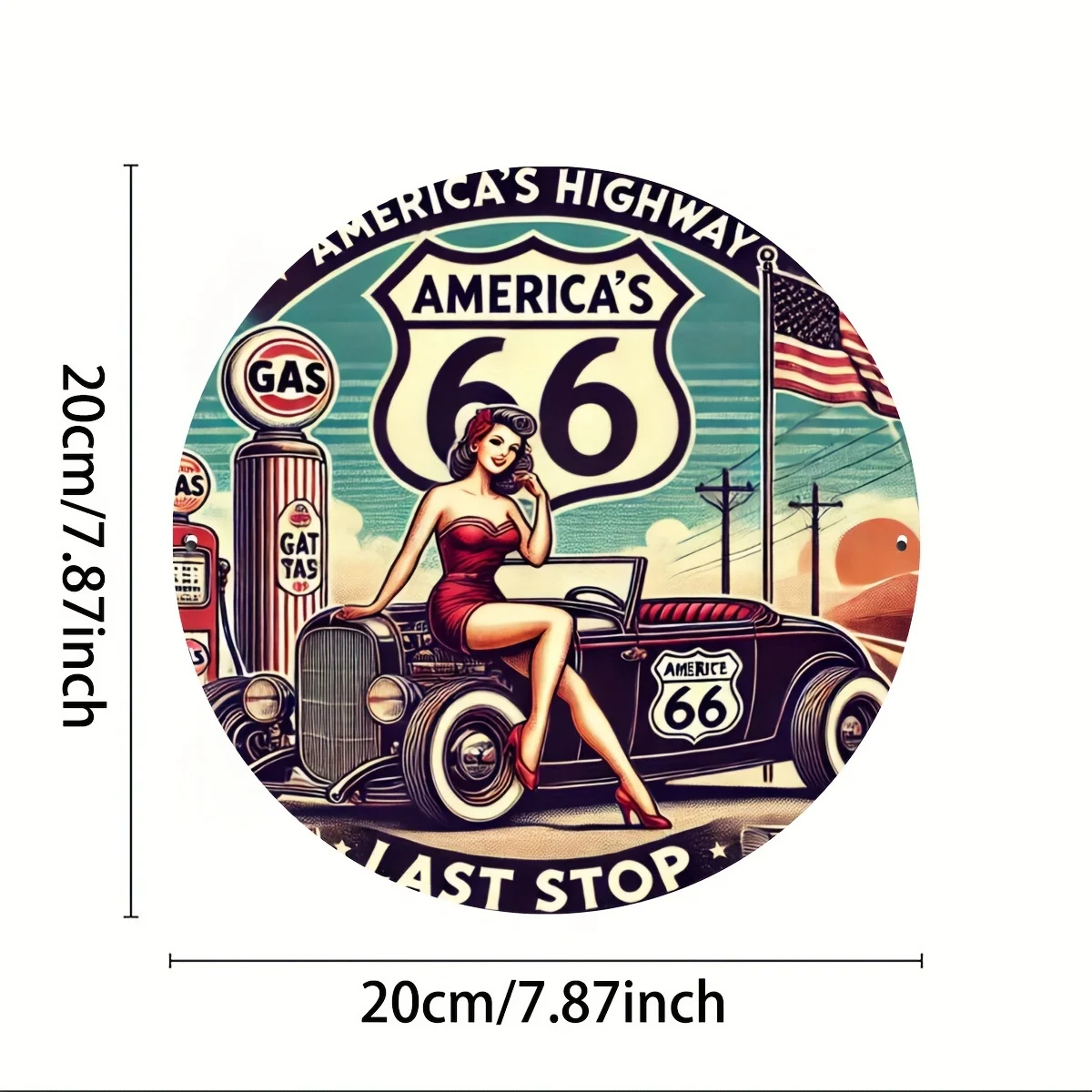 1pc, American Highway, Iron 20×20cm (8×8 Inches) Round Iron Sign, Ideal for Indoor And Outdoor Decoration, Home, Bar, Garage