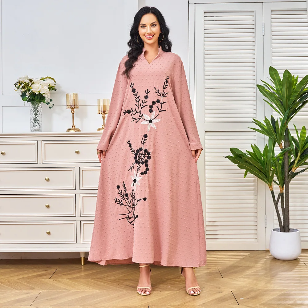 

abaya dubai luxury Dubai Women's Robe Autumn New Product Embroidered Bead Pink Abaya Dress moroccan woman djellaba MT308