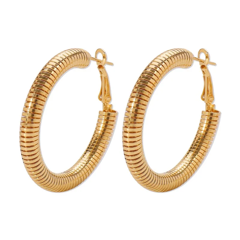 Anting-anting keren manis laris untuk wanita mode perhiasan anting-anting lingkaran Spiral geometris tekstur tebal berlapis emas berlebihan