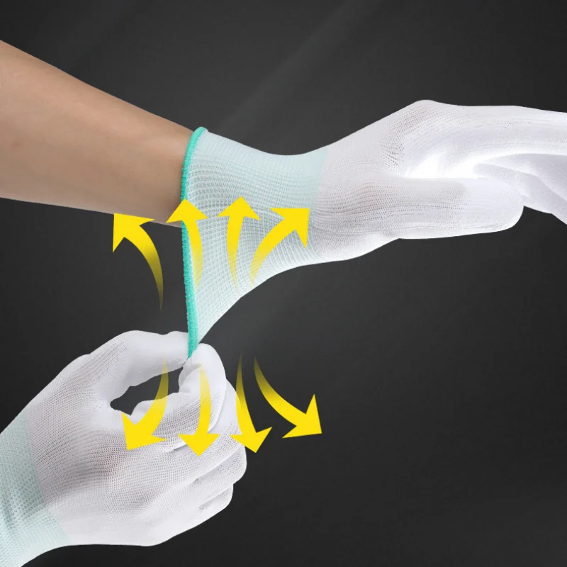 

PU Palm Coated Work Gloves White Dust-free Electronic Factory Anti-static Coated Labor Insurance Gloves Thin