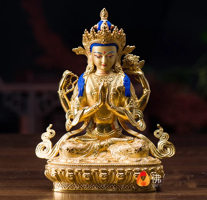 16CM -2020 TOP -HOME efficacious Talisman Buddhism India Nepal handmade Gilding Gold-plated Shadakshari Avalokitesvara Buddha