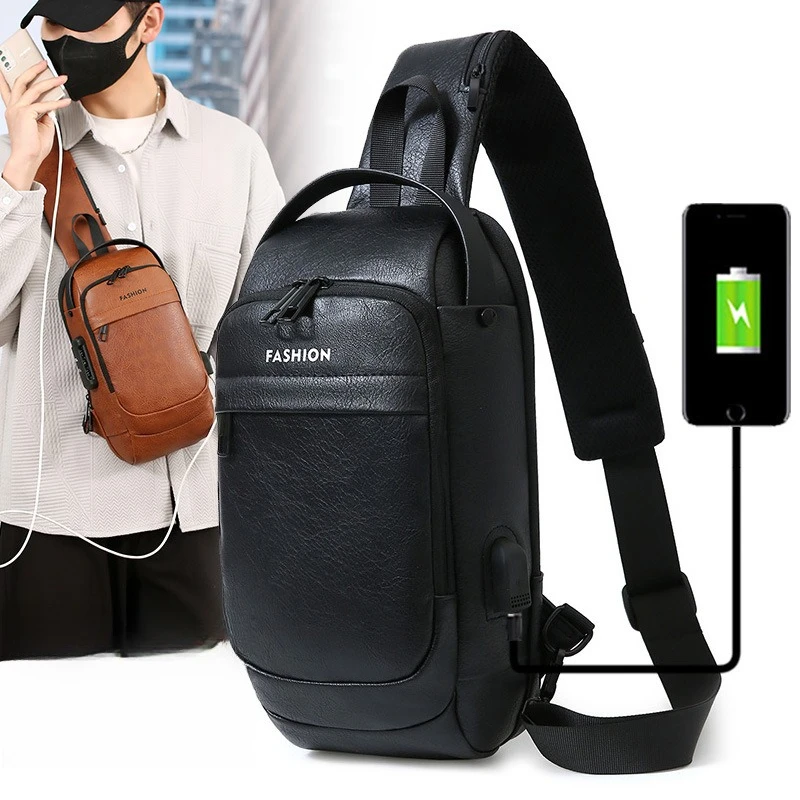 Waterproof PU men's hand vertical chest bag password lock anti-theft waterproof travel business diagonal backpack