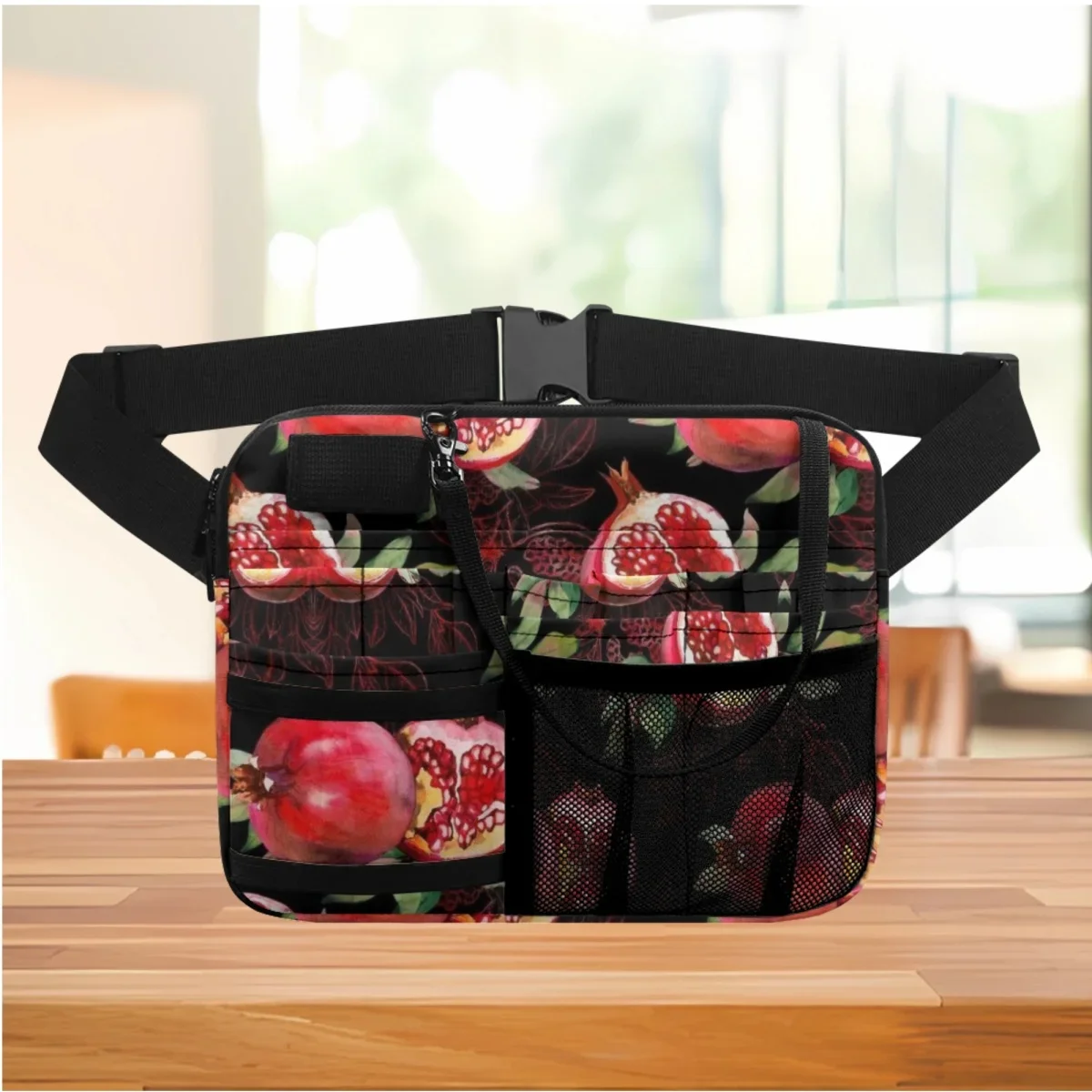 

Luxury Pomegranate Flower Design Ladies Waist Bag Portable Nursing Organizer for Stethoscopes Bandage Scissors Medical Supplies