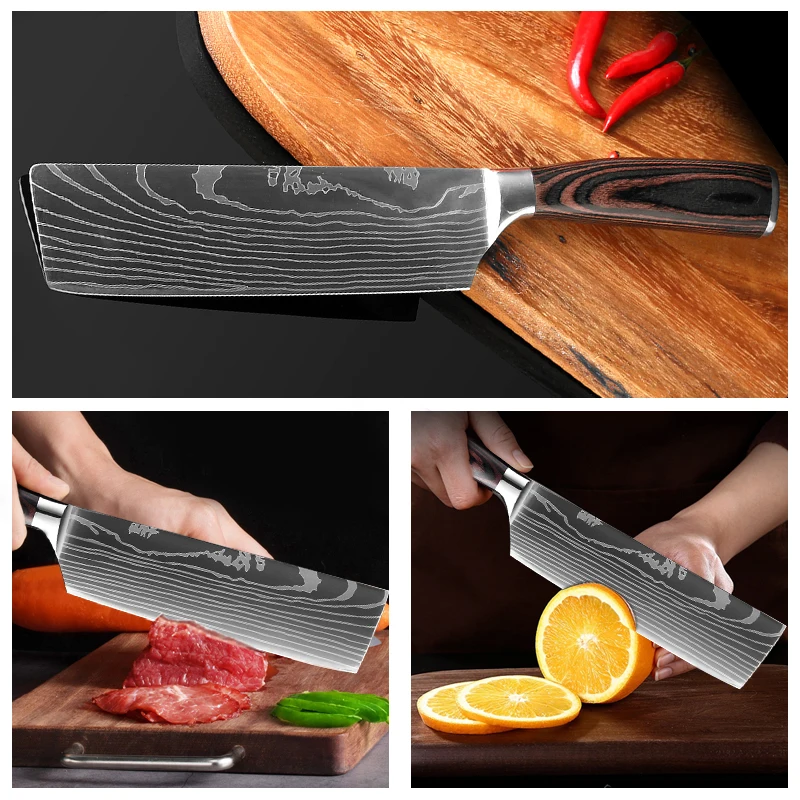 Kitchen Knife Set Japanese 7CR17 440C High Carbon Stainless Steel Damascus Santoku Cleaver Slicing Utility Knives Tool