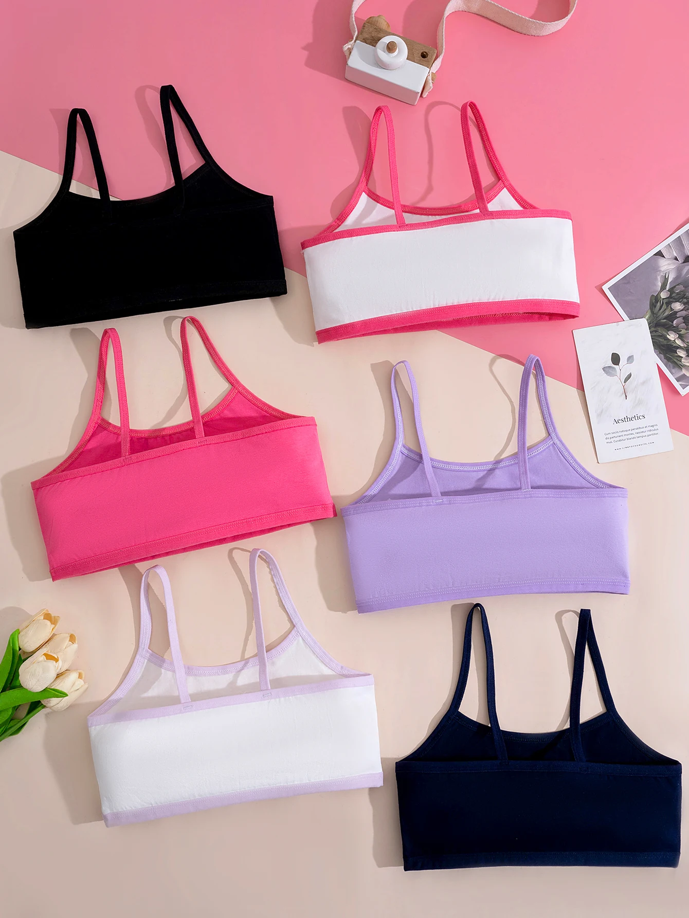 6 pcs girls' training bras, girls' underwear, small vests, comfortable, simple and fashionable, heart-shaped print colo