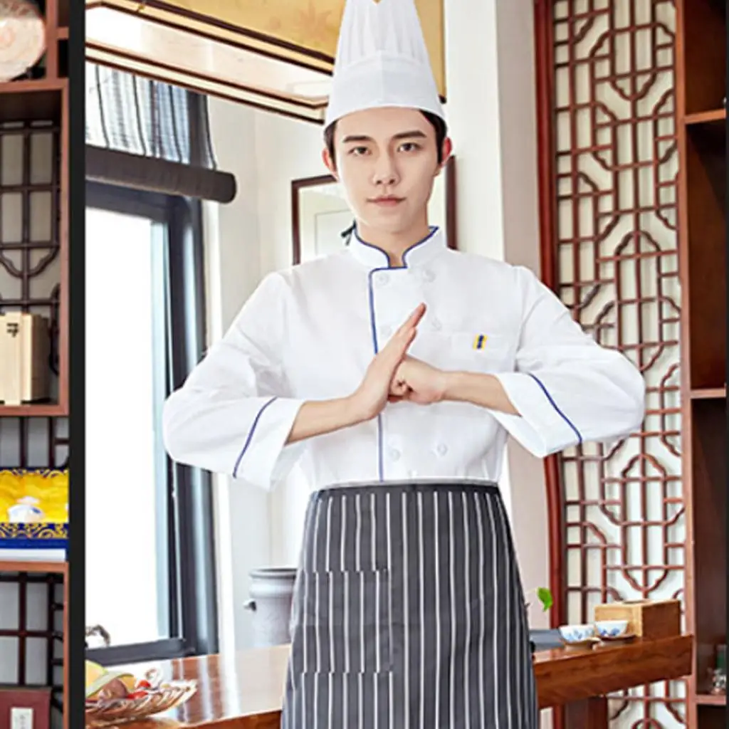 유니섹스 셰프 유니폼 긴 소매 더블 브레스티드 남녀 공용 셰프 코트