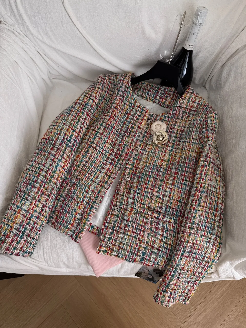 Fragrant Wind Short Jacket Women's Autumn Winter Suit Padded Cotton Wool Tweed Plaid Coats