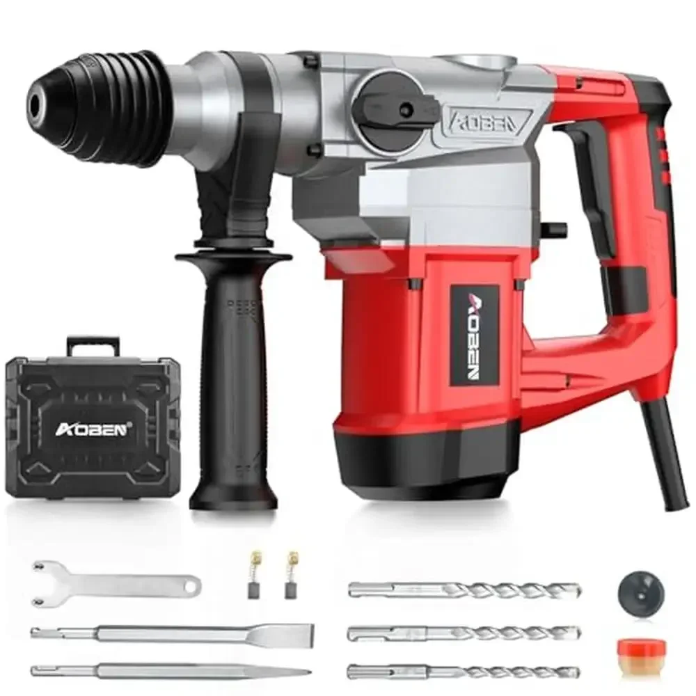 

SDS-Plus Rotary Hammer Drill with Vibration Control Safety Clutch 10A Power Demolition Hammer Kit 3 Drill Bits 360° Handle