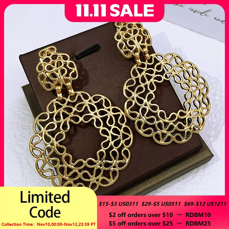 

Gold Color Women Earrings Big Roud Drop Earrings 18K Gold Plated Fashion Jewelry Wedding Accessories Trending Free Shipping