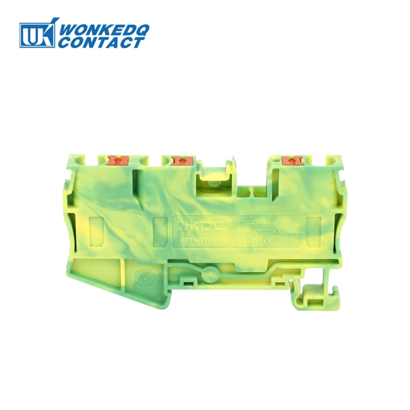 PT6-TW-PE Push-in Ground Terminals 6mm 1-in 2-out Din Rail Terminal Block Grounding Cable Connector Electrical PT 6-TWIN-PE