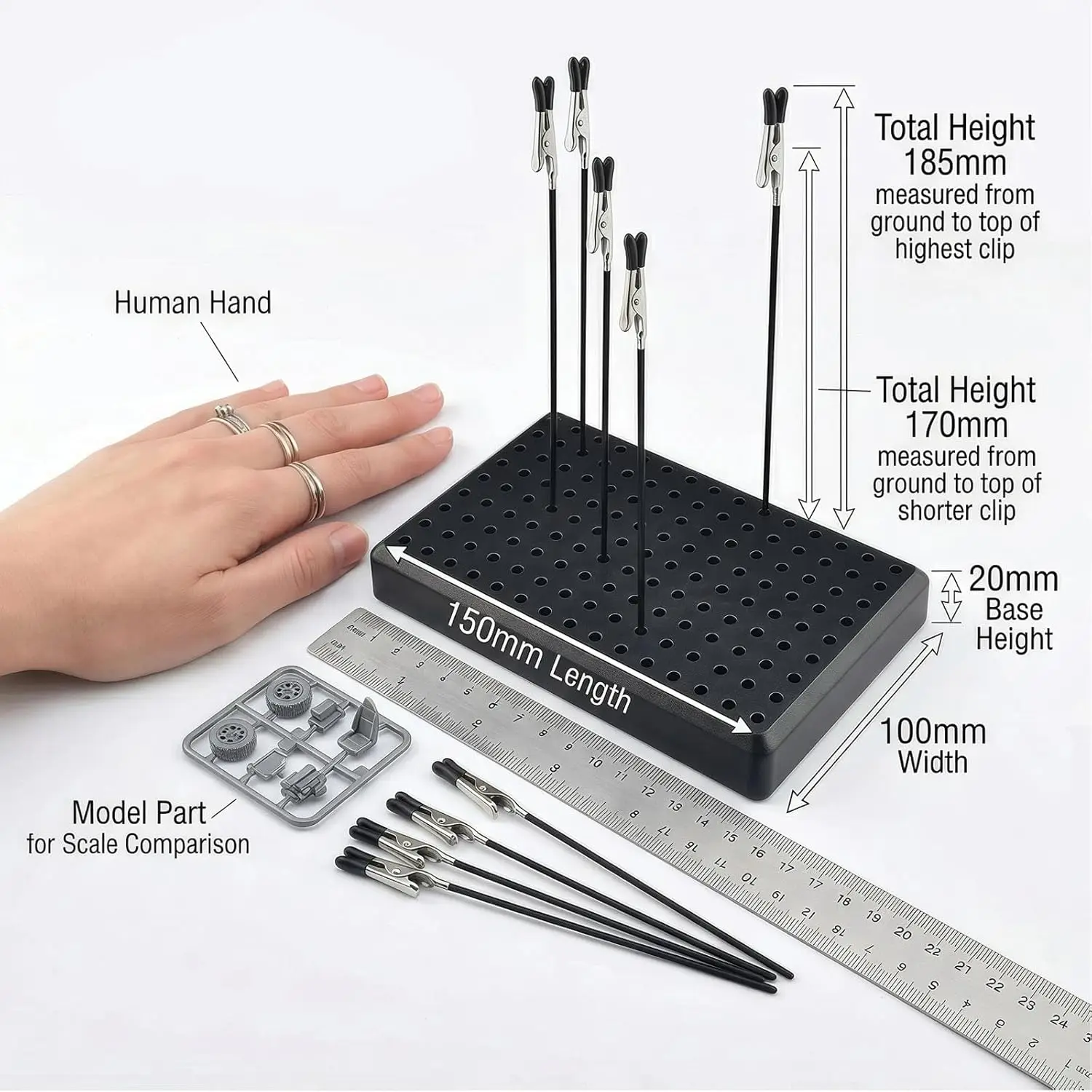 Joystar Model Painting Stand Base with 10 Pcs Alligator Clip Sticks Airbrush Spray Booth Holder Station Tool for DIY hoppy parts