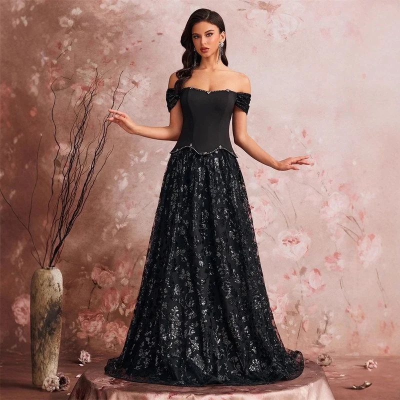 

Длинное вечернее платье Ele со сверкающими пайетками, частичное двухсекционное платье для социальных встреч и праздничных случаев