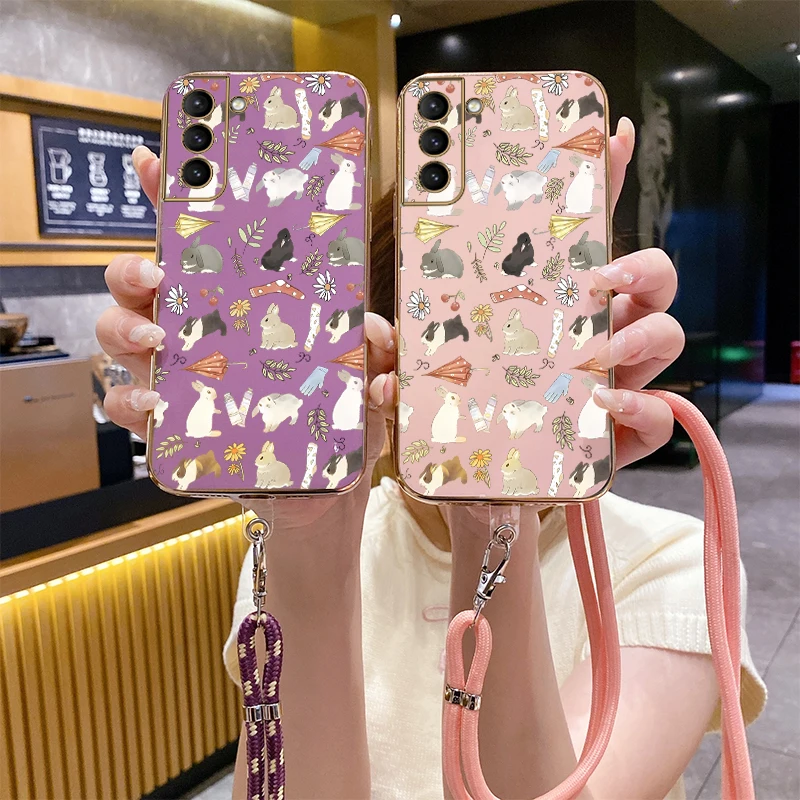 S 22 Cute Rabbit Luxury Plating Phone Case For Samsung S22 S23 S22Plus S21Plus S20 S21FE S21 S22Ultra S20FE S23Plus S9 S10 Cover