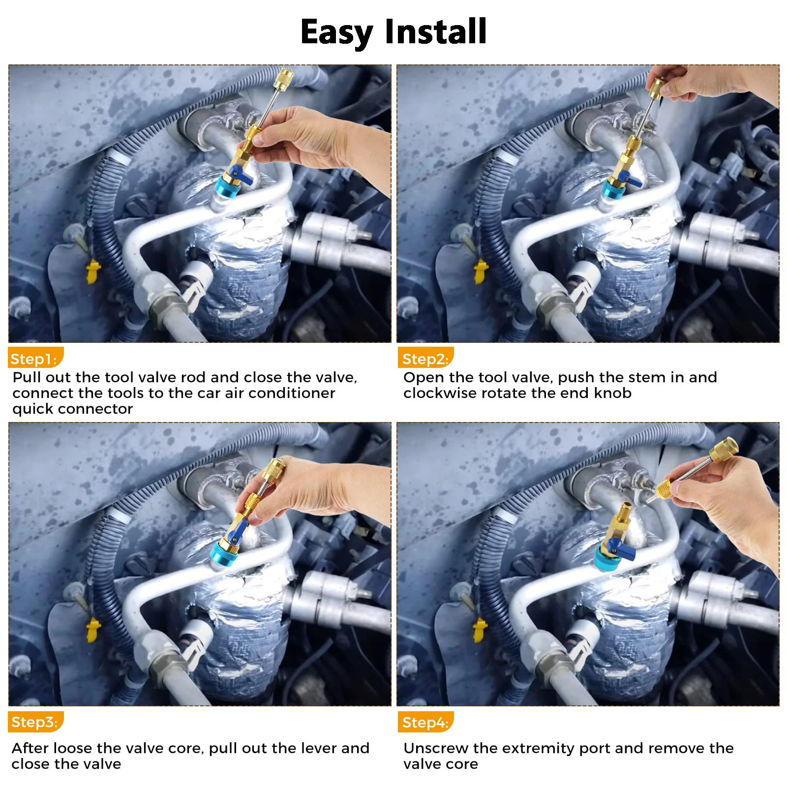 Removedor de núcleo de válvula r134a r12, instalador de núcleo de válvula de ar condicionado de carro, removedor rápido, ferramenta de reparo de alta baixa pressão