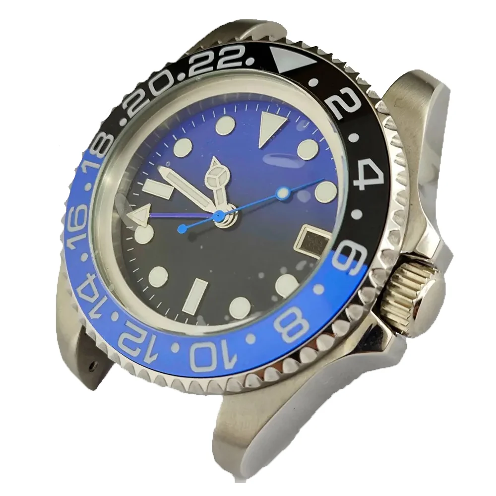 44mm GMT Man Watch Sapphire Glass Waterproof Stainless Steel Case For NH3 Series 34 35 36 Automatic Movement Lume Dial and Hands