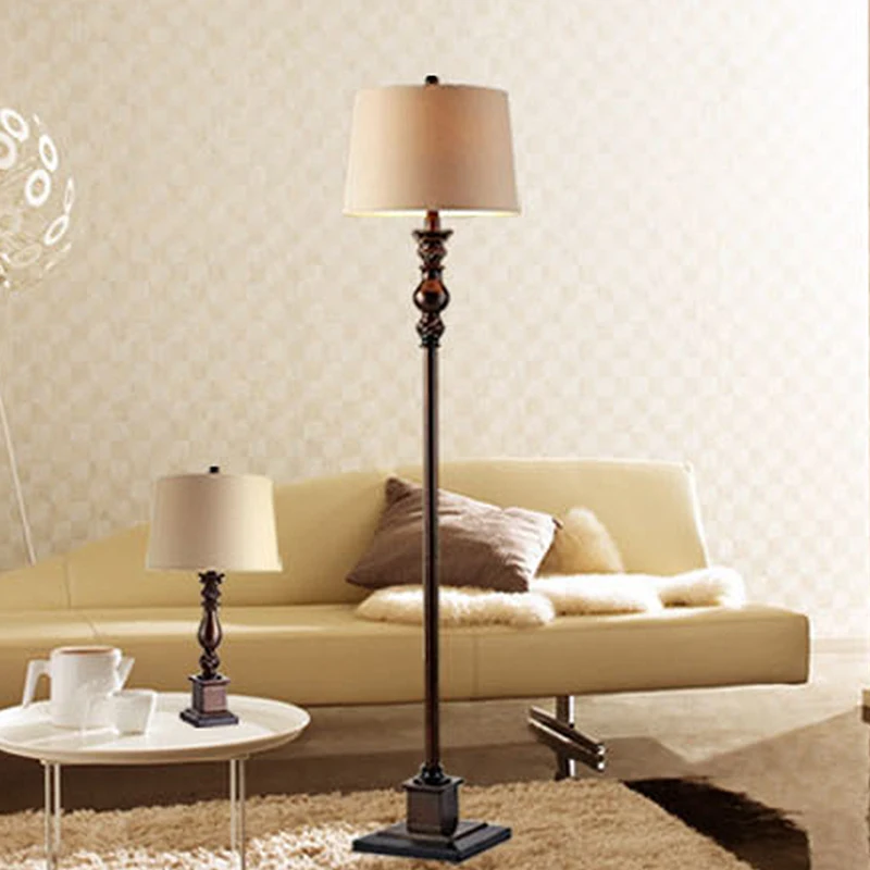 European rural romantic brown resin LED Floor Lamps American creative retro foot pedal fabric lamp