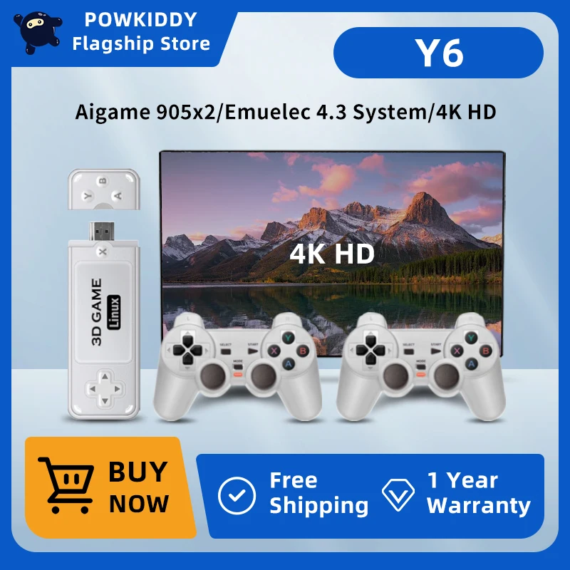 POWKIDDY Y6 Family Video Game Players Portable Retro Handheld 2.4G Wireless Controllers 4K HD TV Console Gaming New Stick