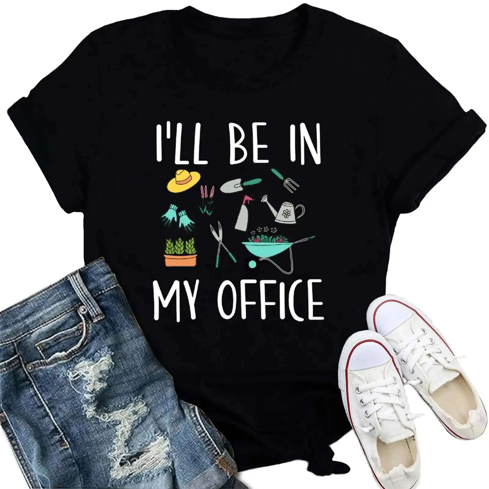 IFQ Garten-T-Shirt für Damen, Pflanzenliebhaber, Gärtnerei, „Ich werde in meinem Büro sein“, Gärtnerei, Vintage-Look, gewaschene Grafik, für Herren, atmungsaktiv.