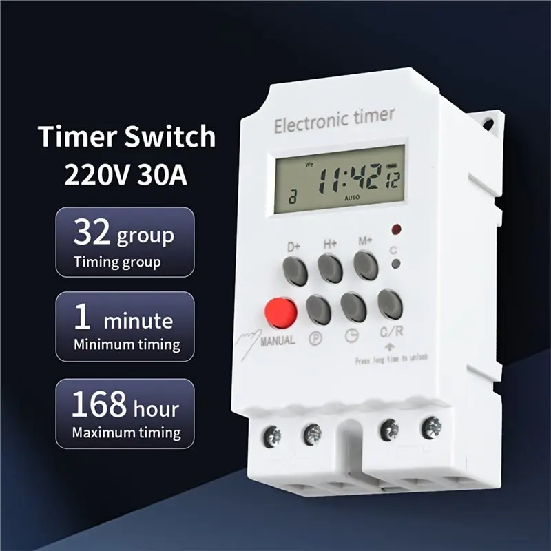 TNCE 30A Timer Switch, Big Power Time Control Switch, 32 Groups Of Timer On And Off Light, Water Pump Timer