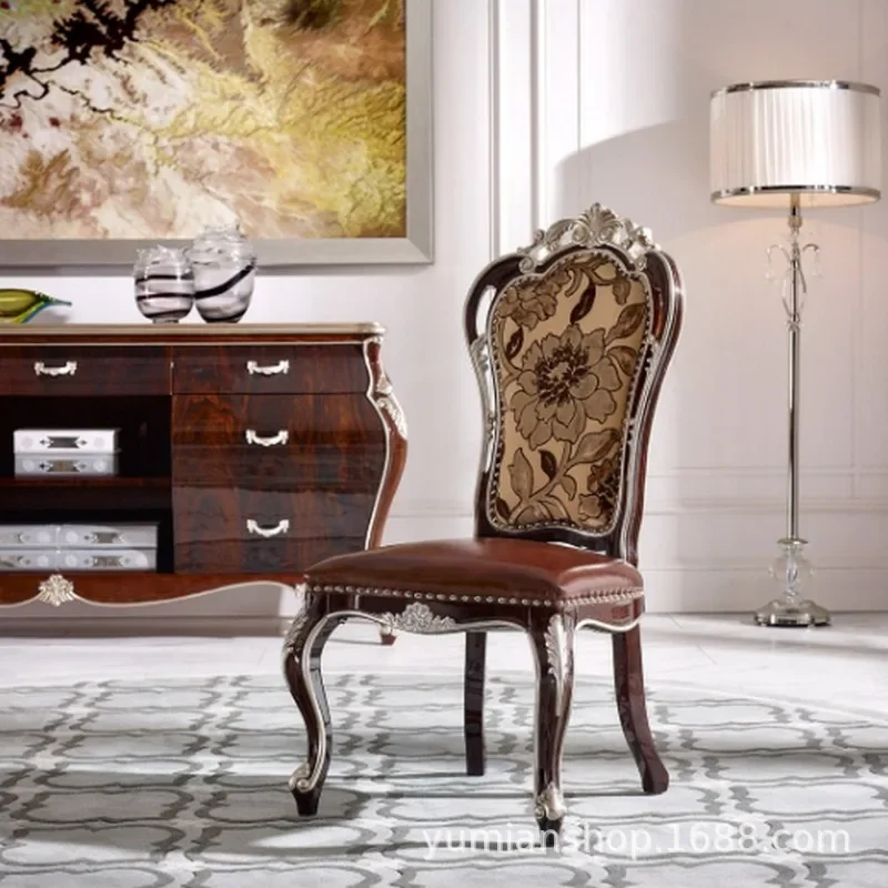 European solid wood carving flower dining chair marble dining table oak dining table noble champagne gold