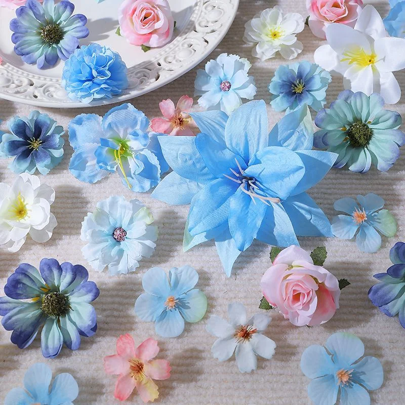 20/40/52Pcs Blue Pink Mix Artificial Flowers Silk Fake Flowers for Home Decor DIY Craft Gifts Accessories Bride Wedding Decor