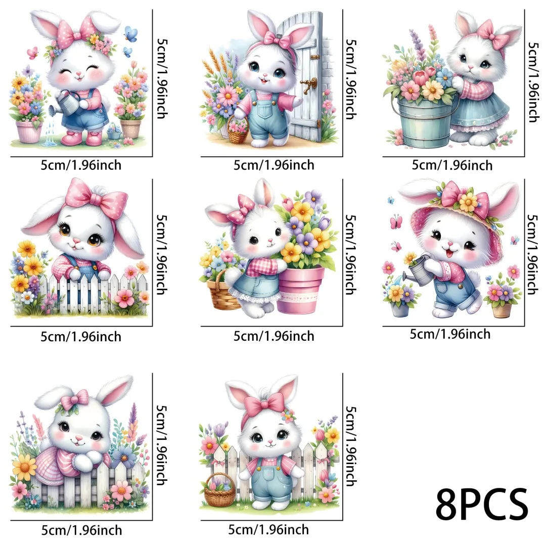 Cute Spring Bunnies UV DTF Stickers, Waterproof Sticker Pack for Decorating Mugs, DIY Supplies，3d Home Decoration