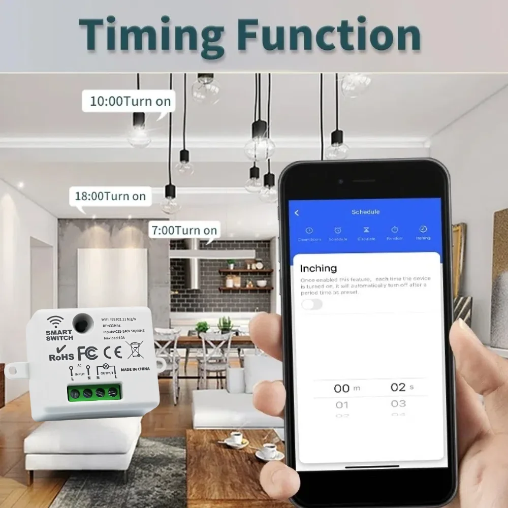 KEBIDU Tuya WiFi inteligente interruptor 433Mhz Control remoto RF 86 Panel de pared interruptor Mini receptor de relé 220V para el hogar lámpara de luz Led ventilador