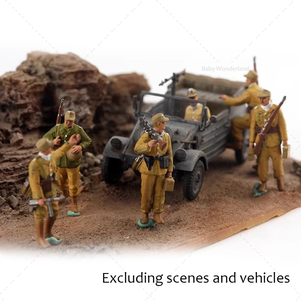 In Stock 1/72 Figures 6 North African German Infantry Drivers Painted Model Creative Photography Scene Car Vehicle Toys