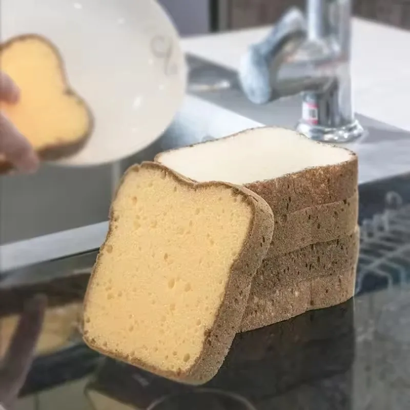 2Pcs Cute Bread Shape Kitchen Sponge Set - Smiley Toast Dishwashing Sponge Kit Pot Cleaner Scouring Pads Magic Clean for Home