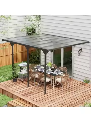 Outdoor Pergola,Transparent UV Blocking Awning,Hardtop Deck Gazebo with Adjustable Posts and Height, Aluminum Gazebos