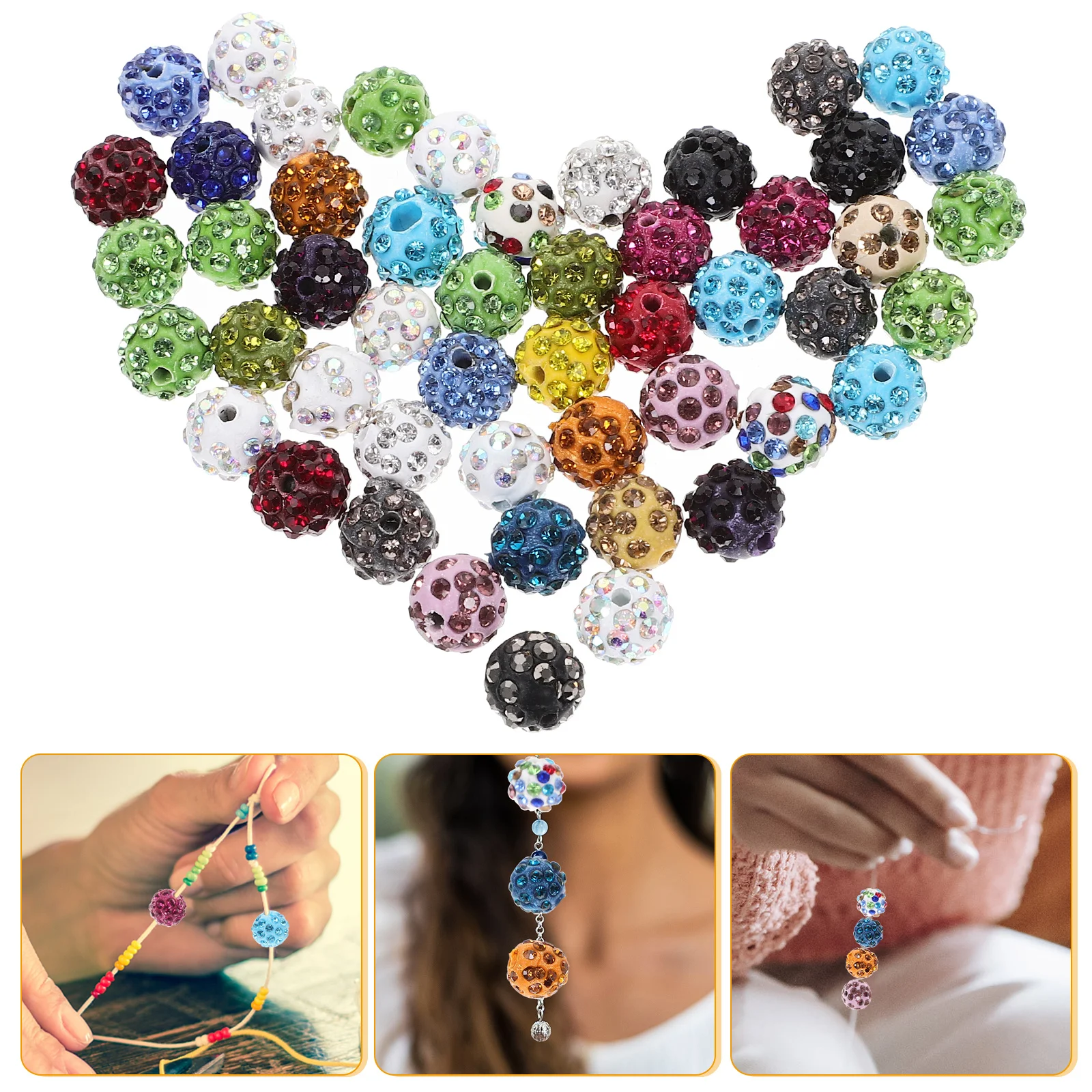 

50pcs Drill Ball Beads Round Rhinestone Spacer Loose For Jewelry Making Craft Diy Bracelet Necklace Pendant Adult Handicrafts