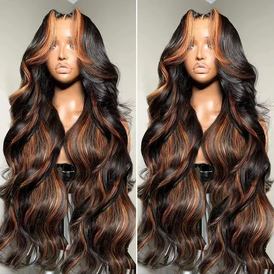 

13x4 Ombre Lace Front Wig Human Hair Highlight Human Hair 220% Density 1B/30 Body Wave HD Transparent Lace Frontal Wigs