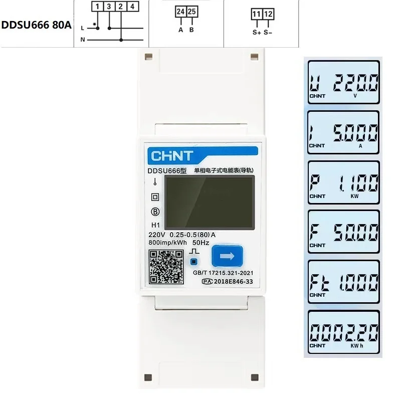 CHINT DDSU666 220V Multifunction Power Meter Programable V,A,W,KWH,VAR, MODBUS RS485 Electric Energy Meter Solar PV inverter