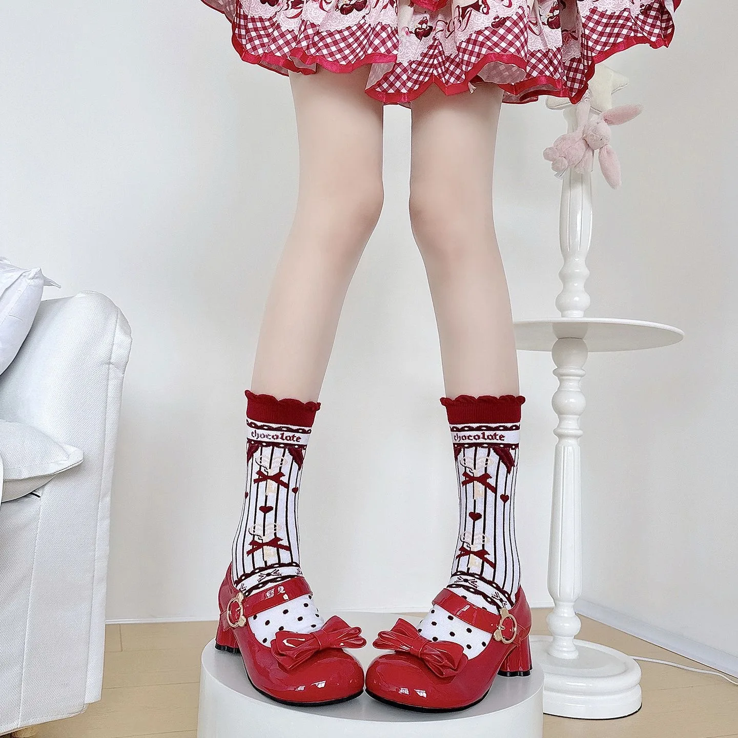 lolita cutecore red bow long socks Stockings women's socks and hosiery Jirai Kei Mary Jane shoes matching socks y2k accessories