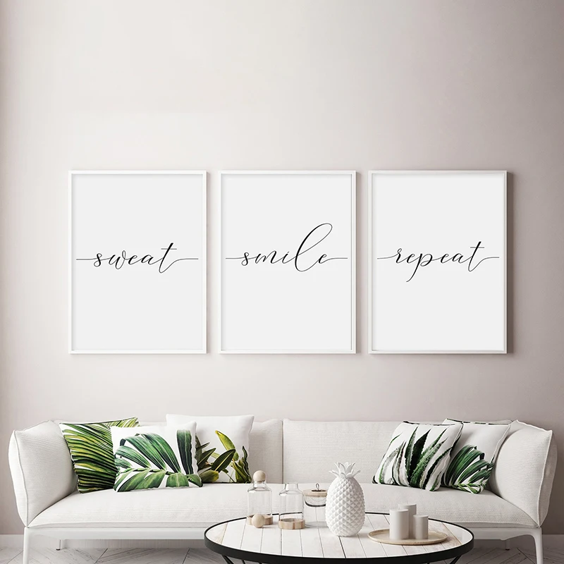 Set Of 3 Prints Sweat Smile Repeat Wall Art Pictures Motivational Quote Poster Minimalist Canvas Paiting for Gym Home Decor