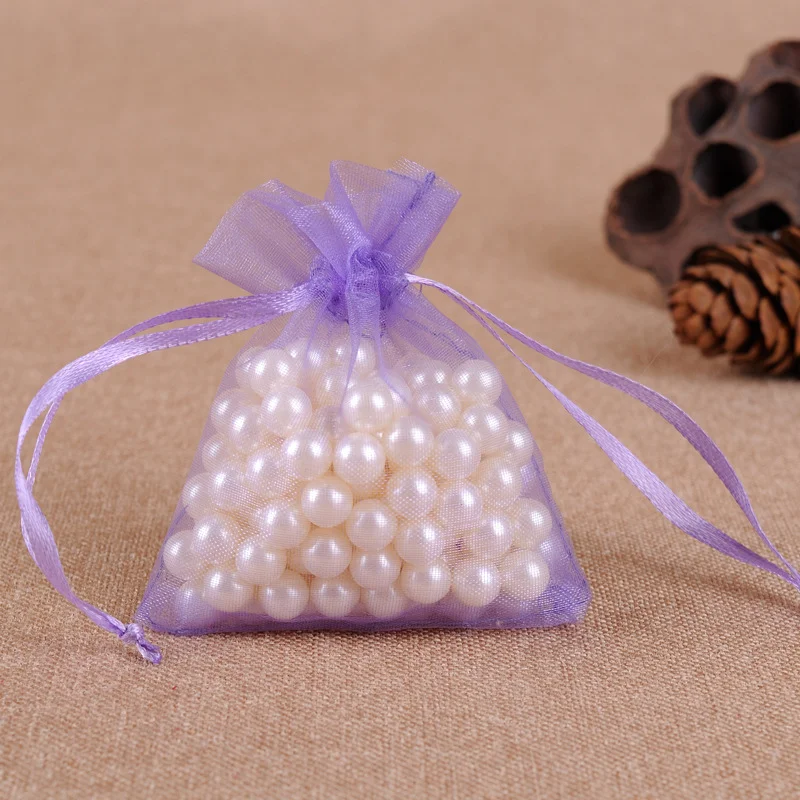 100PCS Organza Bags Purple Mesh Organza Jewelry Bags Drawstring Small Drawstring Favor Pouches Christmas Candy Wedding Birthday view 4
