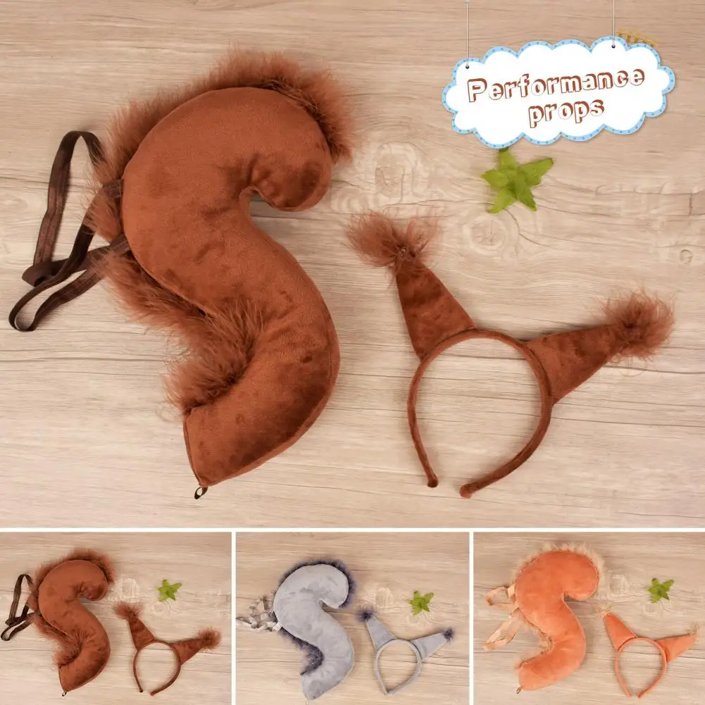 1 Set Cosplay Tail  Eco-friendly Squirrel Ears Hair Hoop Tail Accessories  Soft Cloth Halloween Headband