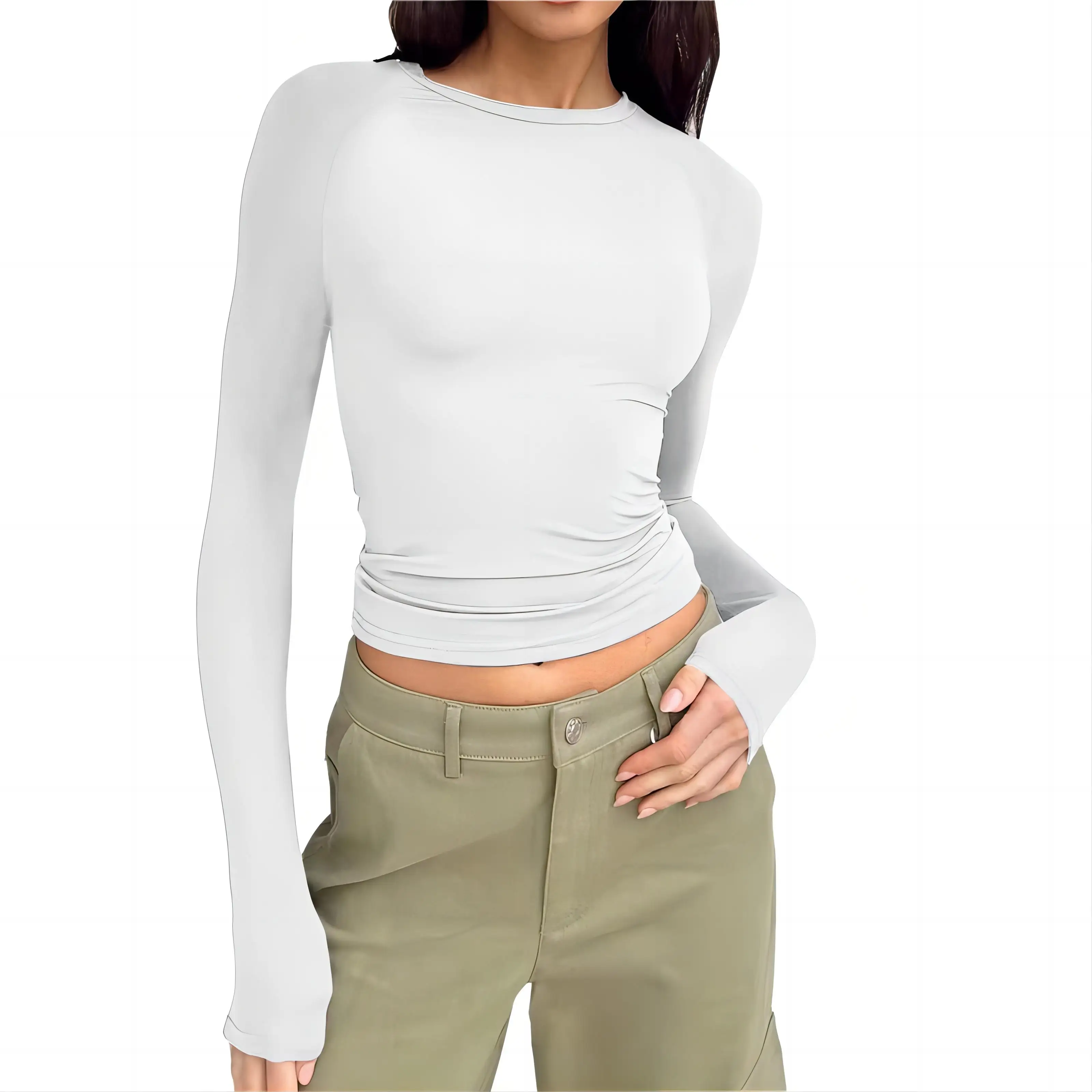New Women\'s Tracksuit T-shirt Slim Fit Long Sleeved Fitness Coat Yoga Crop Tops With Thumb Holes Gym Jacket Workout Sweatshirts