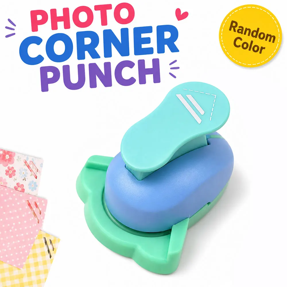 1-Pack DIY Right-Angle Hollow Punch, Random Color Decorative Paper Punch, 90° Guide, Easy-Press Handle for Albums, Scrapbooks