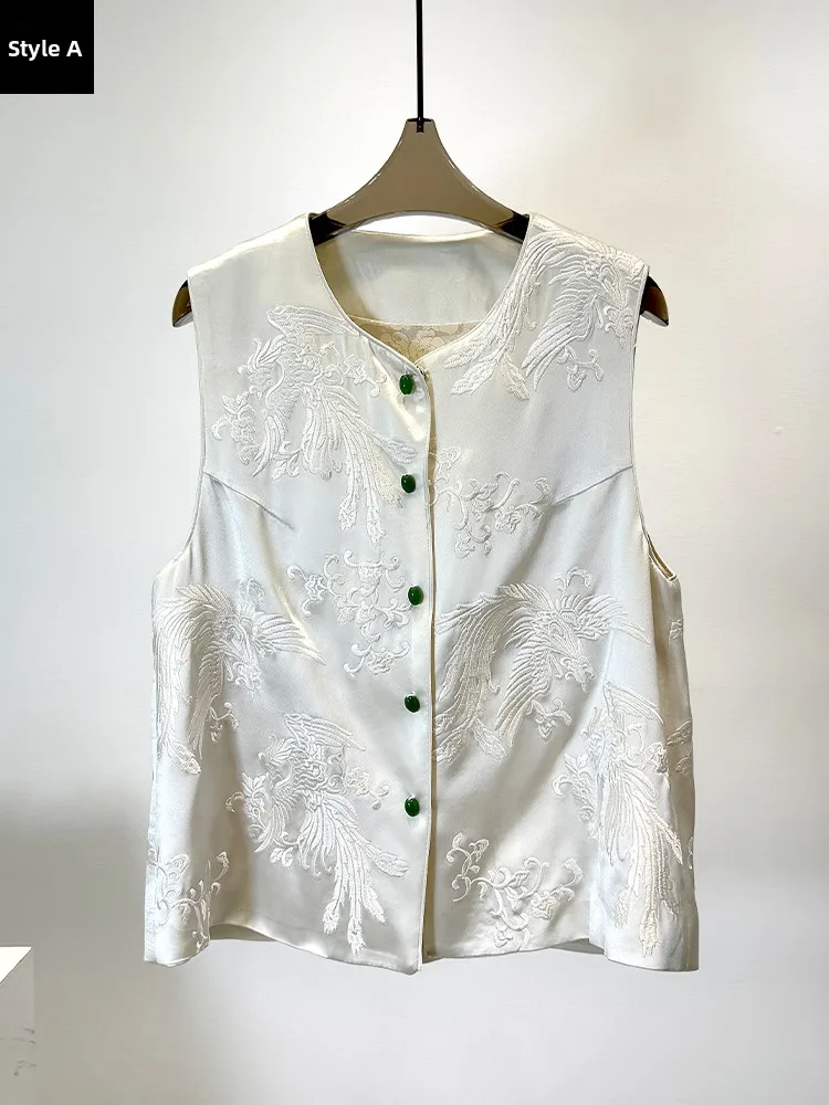 

Легкий летний женский жилет Tangmi Home из ацетатного атласа с вышивкой, приталенный, класса люкс, с круглым вырезом, однотонный